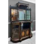 VICTORIAN AMBOYNA & EBONISED WALNUT MIRROR-BACKED CABINET, gilt metal mounted, bevelled glass,