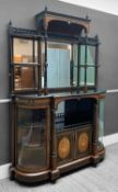 VICTORIAN AMBOYNA & EBONISED WALNUT MIRROR-BACKED CABINET, gilt metal mounted, bevelled glass,