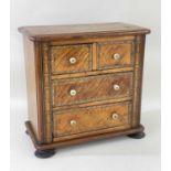 19TH CENTURY APPRENTICE CHEST OF DRAWERS, two short and two long drawers, inlaid borders, turned