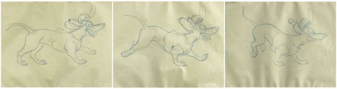 'ALL DOGS GO TO HEAVEN' blue pencil - three studies of Itchy Ichiford, the paranoid, anxious but