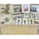 ASSORTED PRINTS & WATERCOLOURS, including 3 'Spy' prints of lawyers, views of Llandaff cathedral,