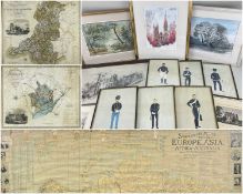 ASSORTED PRINTS & WATERCOLOURS, including 3 'Spy' prints of lawyers, views of Llandaff cathedral,