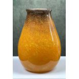 MONCRIEFF'S MONART GLASS VASE, shape 'IC', in mottled vivid orange and brown, gilt Moncrieff paper