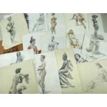20TH CENTURY SCHOOL watercolours and drawings - collection of nude figure studies, some double