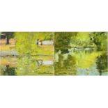 ‡ PATRICIA AITHIE (Welsh, b. 1957) oil on pastels - two impressionistic views of Roath Park,