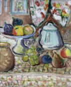 GEORGE LESLIE HUNTER (Scottish, 1877-1931) oil on canvas - Still Life of Fruit and Pots (recto);
