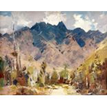 DOUGLAS BADCOCK (New Zealand, 1922-2009) oil on board - entitled verso 'The Remarkables From