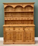 PINE DRESSER - fine reproduction example with spice drawers and two shelf rack over a base section