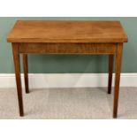 FOLDOVER TEA TABLE - 20th Century mahogany, on tapered supports, 73cms H, 91cms W, 91cms D (open)