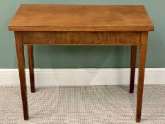 FOLDOVER TEA TABLE - 20th Century mahogany, on tapered supports, 73cms H, 91cms W, 91cms D (open)