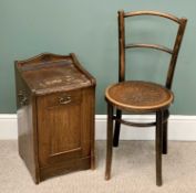 BENTWOOD CHAIR & FALL FRONT COAL BOX - 87cms H, 37cms W, 37cms D and 62cms H, 35cms W, 34cms D