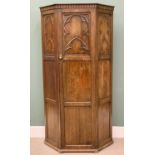 OAK HALL ROBE - single door with canted sides, Gothic style design, 183cms H, 92cms W, 40cms D