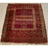 EASTERN STYLE WOOLLEN RUG - having zig zag and checked pattern throughout and with Greek Key pattern