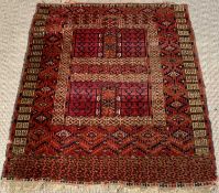 EASTERN STYLE WOOLLEN RUG - having zig zag and checked pattern throughout and with Greek Key pattern