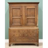 ANTIQUE OAK PRESS CUPBOARD - having fielded panelled twin cupboard doors over three blind, two short