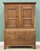 ANTIQUE OAK PRESS CUPBOARD - having fielded panelled twin cupboard doors over three blind, two short