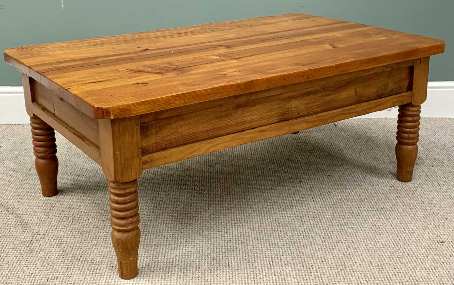 PLUS LOT 14 - MODERN PINE COFFEE TABLE - with twin drawers, 50cms H, 122cms W, 76cms D - Image 4 of 4