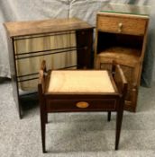 EDWARDIAN & LATER OCCASIONAL FURNITURE ITEMS (3) - inlaid mahogany box seat piano stool, 57cms H,