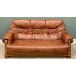 BROWN LEATHER EFFECT SOFA - with wooden framework, 94cms H, 189cms W, 55cms D