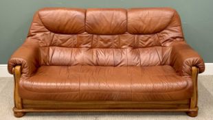 BROWN LEATHER EFFECT SOFA - with wooden framework, 94cms H, 189cms W, 55cms D