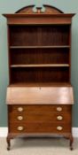 EDWARDIAN MAHOGANY BUREAU BOOKCASE - having a three shelf broken arch top, a drop down centre