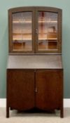 ONE PIECE ARTS & CRAFTS STYLE BUREAU BOOKCASE - the top with twin leaded glass doors, drop down