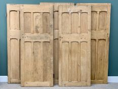 PARCEL OF DOORS (5) - vintage stripped pine, all similar with six narrow panels, 206cms H, 86cms