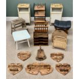 FURNITURE ASSORTMENT - to include rustic wall hanging shelves, a pair of loom type bedside cabinets,