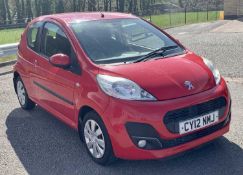 PEUGEOT 107 CAR - registration number CY12 NMJ, Petrol, registered 2012, 998cc, MOT March 2024, 54,