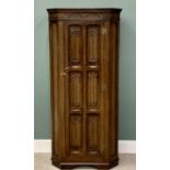 OAK HALL ROBE - polished single door with six linenfold panels, labelled "Stanley Wood of Olney,