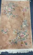 HEAVY GAUGE FINE QUALITY WASHED WOOLLEN CHINESE RUG - peach ground with typical floral motifs and