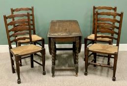 ANTIQUE OAK BARLEY TWIST GATE LEG TABLE - with carved detail, 72cms H, 141cms W, 104cms D (open) and