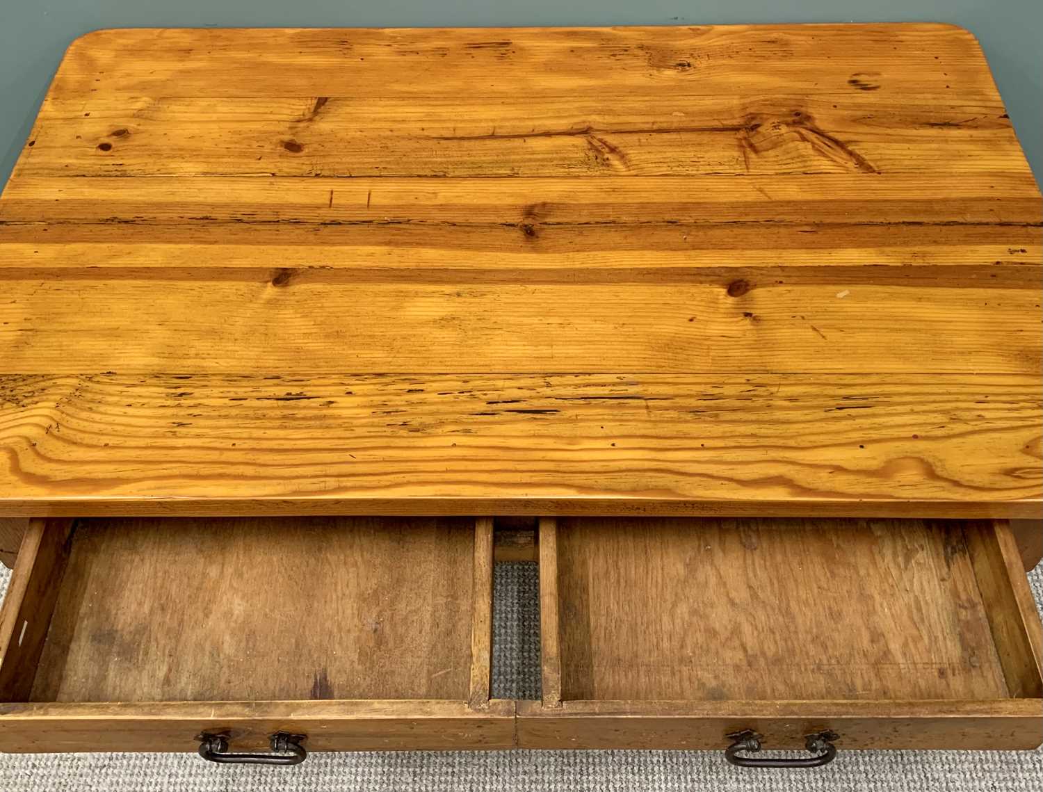 PLUS LOT 14 - MODERN PINE COFFEE TABLE - with twin drawers, 50cms H, 122cms W, 76cms D - Image 2 of 4