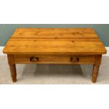 PLUS LOT 14 - MODERN PINE COFFEE TABLE - with twin drawers, 50cms H, 122cms W, 76cms D