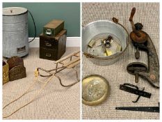 VINTAGE ITEMS - to include sledge, galvanized Burco type boiler, vintage filing drawers, pillar