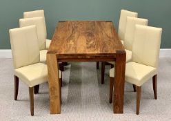 MODERN DINING TABLE & 6 CHAIRS - excellent hardwood example, 77cms H, 180cms W, 91cms D and the