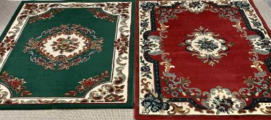 RUGS (2) - modern similar, floral patterned with central motifs, one green, 210 x 160cms and one