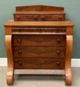 VICTORIAN MAHOGANY CHEST OF DRAWERS - scrolled columns to the sides, two small box drawers to the