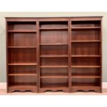 PLUS LOT 27 - REPRODUCTION MAHOGANY BOOKCASE - three sections with multiple adjustable shelves and