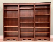 PLUS LOT 27 - REPRODUCTION MAHOGANY BOOKCASE - three sections with multiple adjustable shelves and