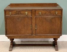 EDWARDIAN OAK RAILBACK SIDEBOARD - minimalistic form having two drawers over two cupboard doors,