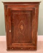 GEORGIAN MAHOGANY SINGLE DOOR CORNER CUPBOARD - with shell inlay, two blind and one opening