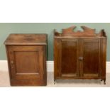 VINTAGE OAK SMALL SINGLE DOOR CUPBOARD - 57cms H, 47cms W, 30cms D and a two door wall hanging