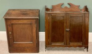 VINTAGE OAK SMALL SINGLE DOOR CUPBOARD - 57cms H, 47cms W, 30cms D and a two door wall hanging