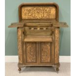 CHINESE CARVED CAMPHORWOOD COCKTAIL CABINET - with fitted interior, 106cms H, 89cms W, 43cms D