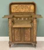 CHINESE CARVED CAMPHORWOOD COCKTAIL CABINET - with fitted interior, 106cms H, 89cms W, 43cms D