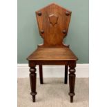 OFFERED WITH LOT 15 - VICTORIAN MAHOGANY SHIELDBACK HALL CHAIR - on turned tapering front