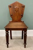 OFFERED WITH LOT 15 - VICTORIAN MAHOGANY SHIELDBACK HALL CHAIR - on turned tapering front