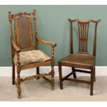 OFFERED WITH LOT 31 - ANTIQUE OAK CHAIRS (2) - a farmhouse chair with splatback and a carved and