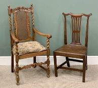 OFFERED WITH LOT 31 - ANTIQUE OAK CHAIRS (2) - a farmhouse chair with splatback and a carved and